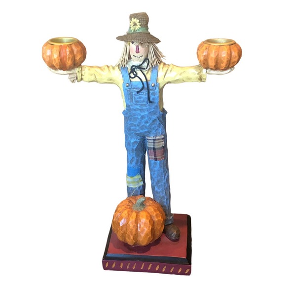 Halloween Fall‎ Thanksgiving Creepy Hollow Midwest wood Scarecrow Candle Holders - Picture 4 of 13